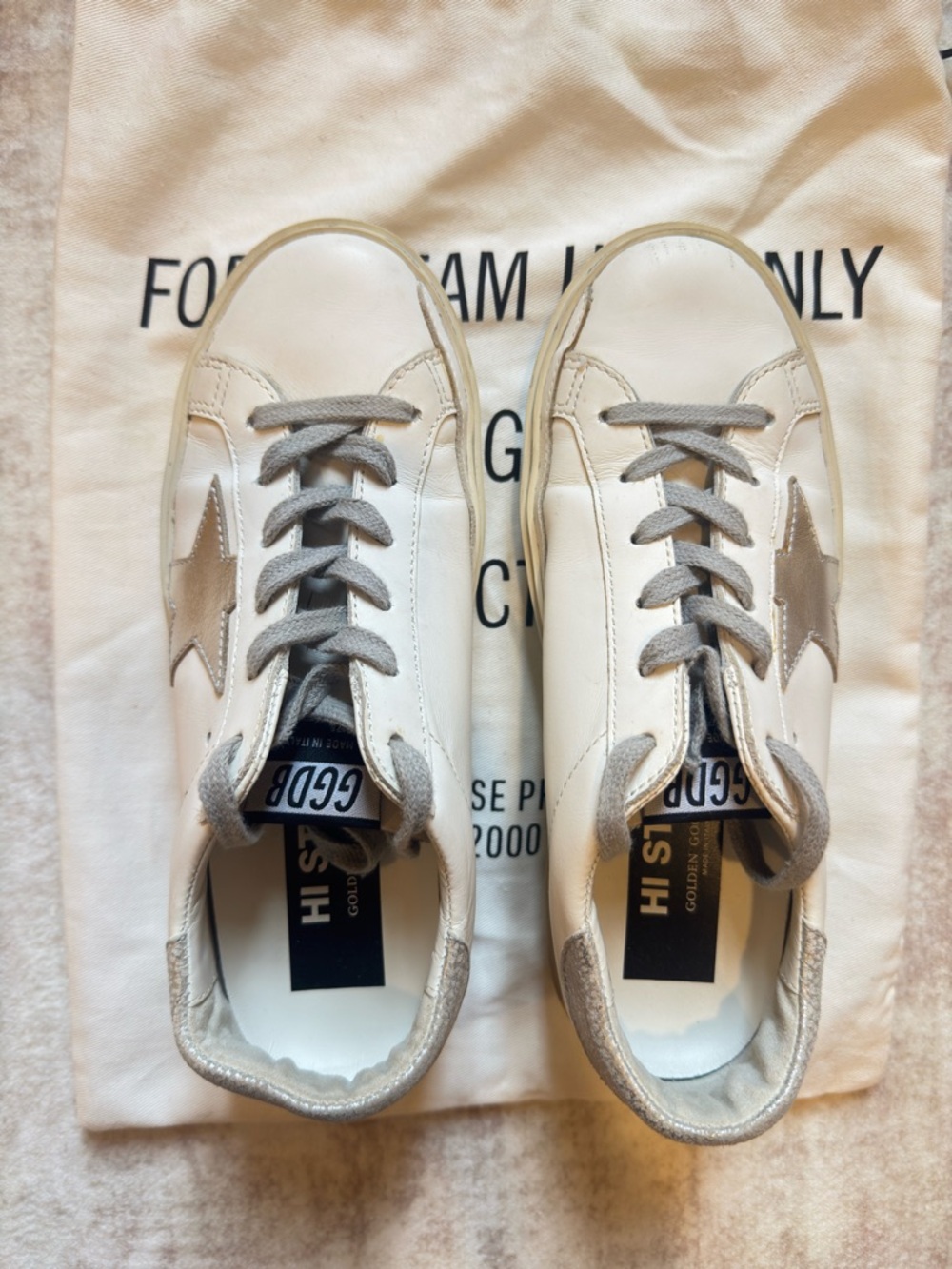Golden Goose White Leather Sneakers with Silver Star and Metallic Heel - Picture 3 of 4